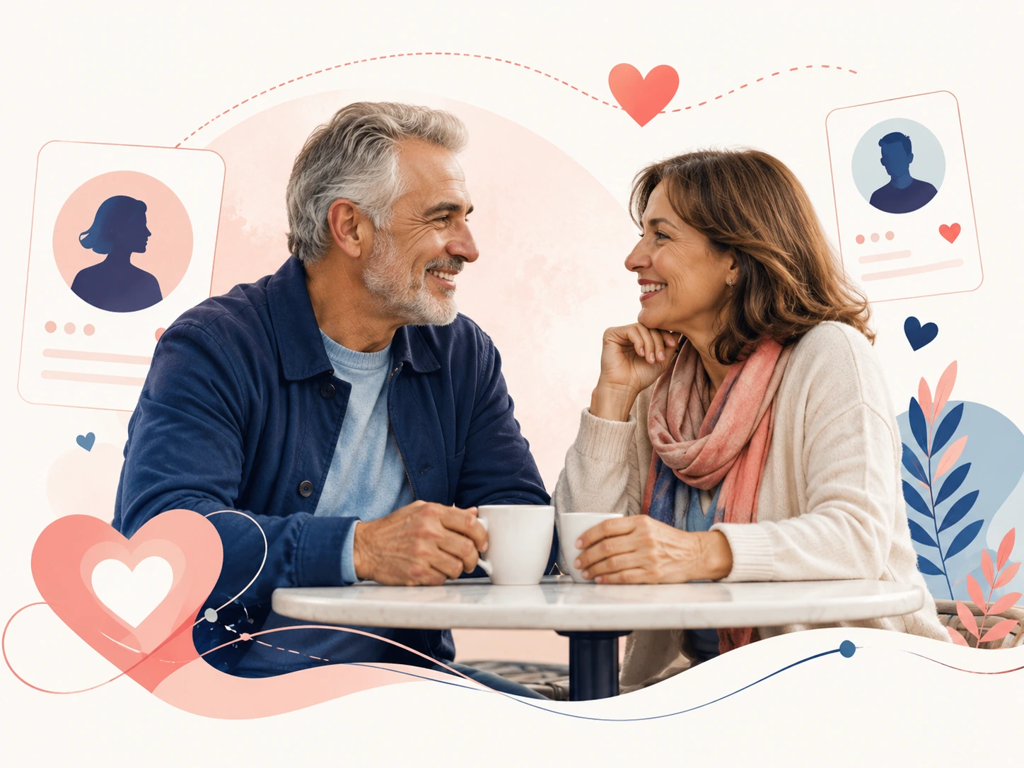 גבר ואישה בגיל 50 פלוס משוחחים באווירה נעימה